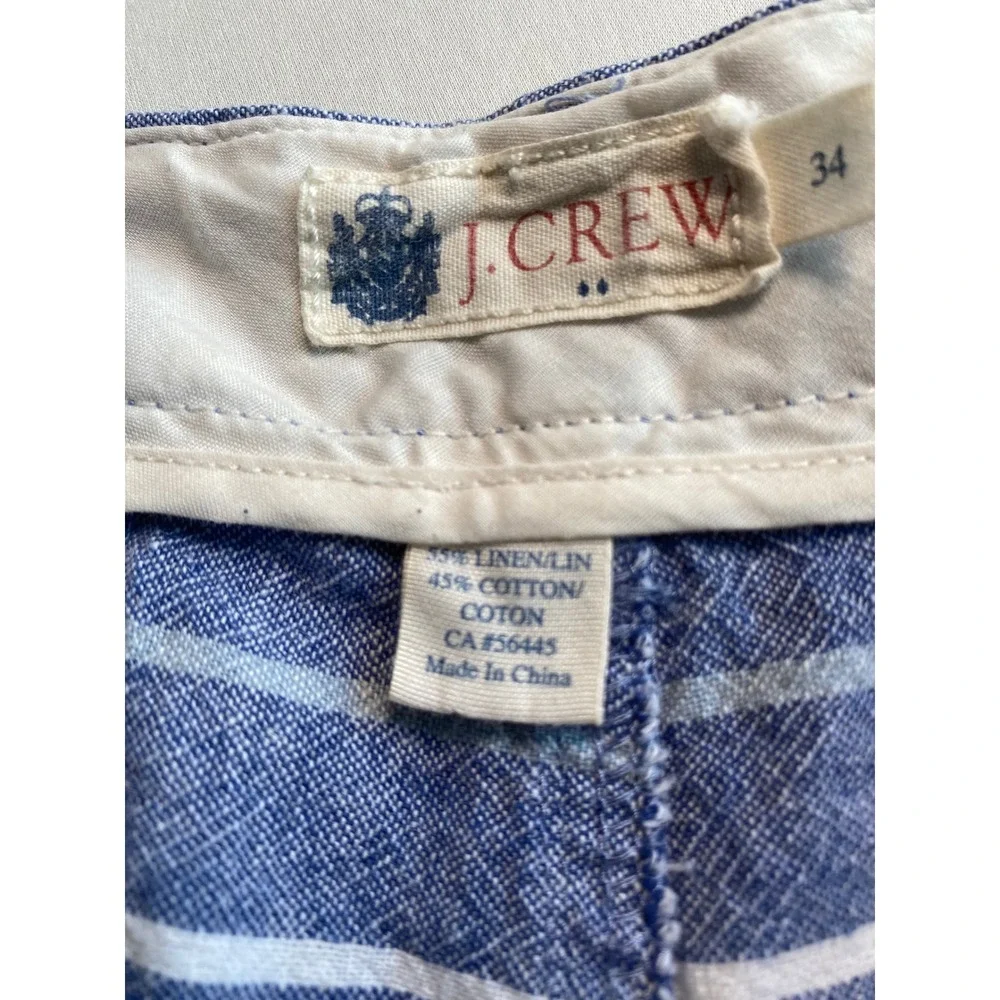 J. Crew Mens Blue White Striped Linen Cotton Blend Shorts Size 34 Style 53540